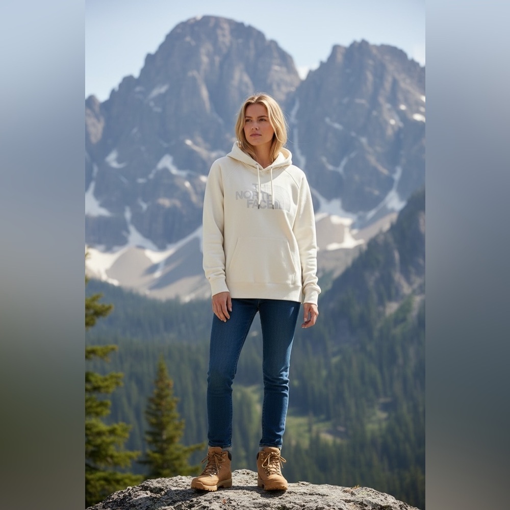 NWOT - North Face - Luxe Half Dome Pullover Hoodie  -Gardenia White/Metallic-L